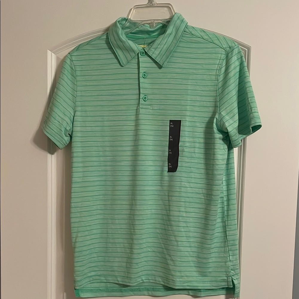 Boys XL Green Striped Polo Shirt